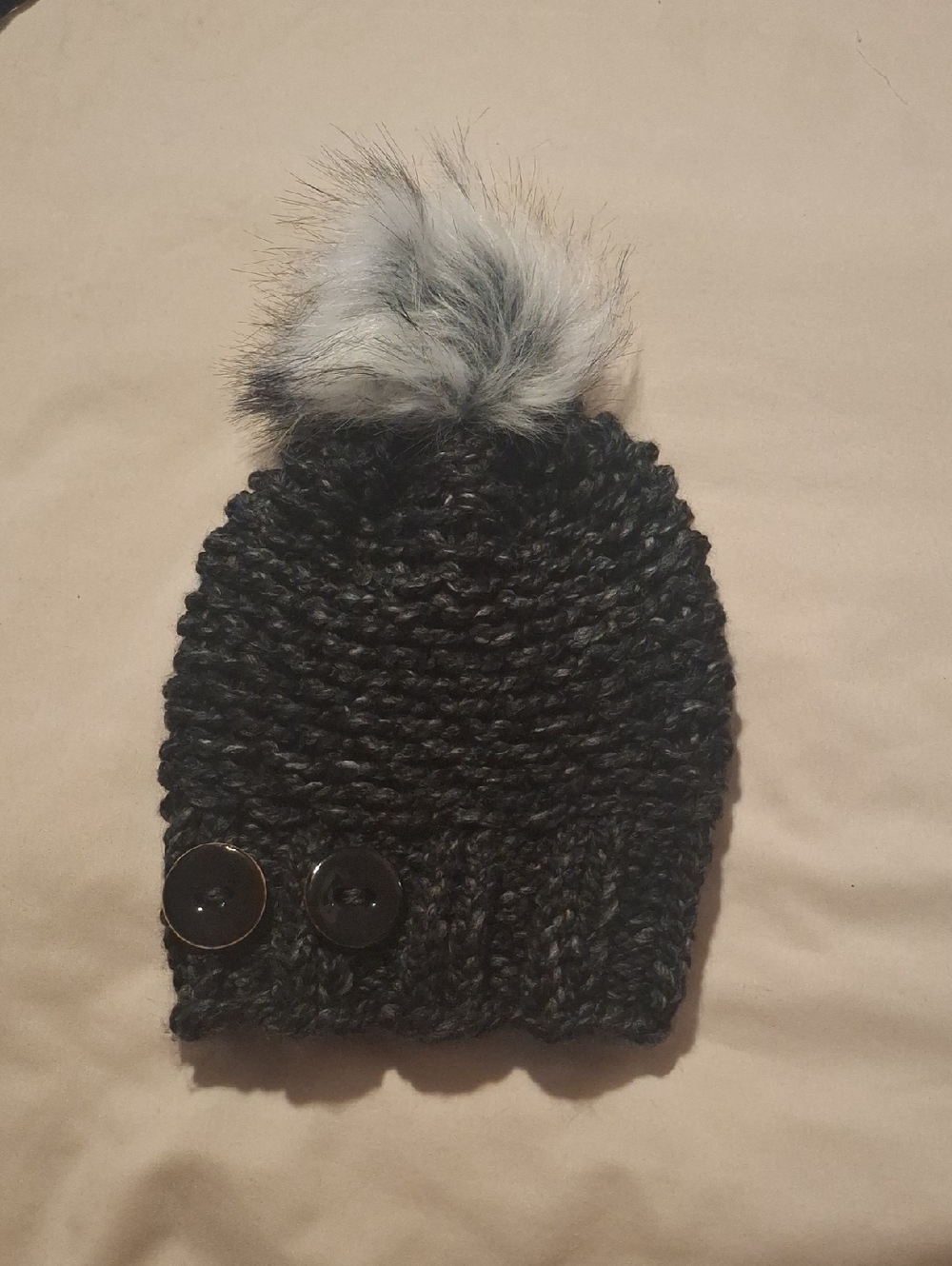 Handknit Charcoal Gray Wool Blend Winter Hat